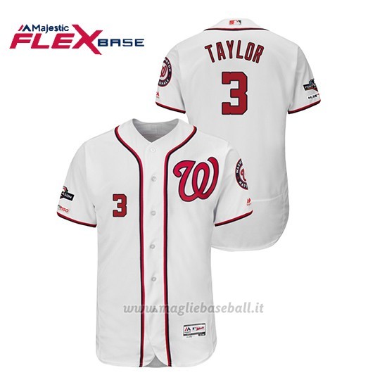Maglia Baseball Uomo Washington Nationals 3 Michael A. Tayl Or 2019 Postseason Flex Base Bianco